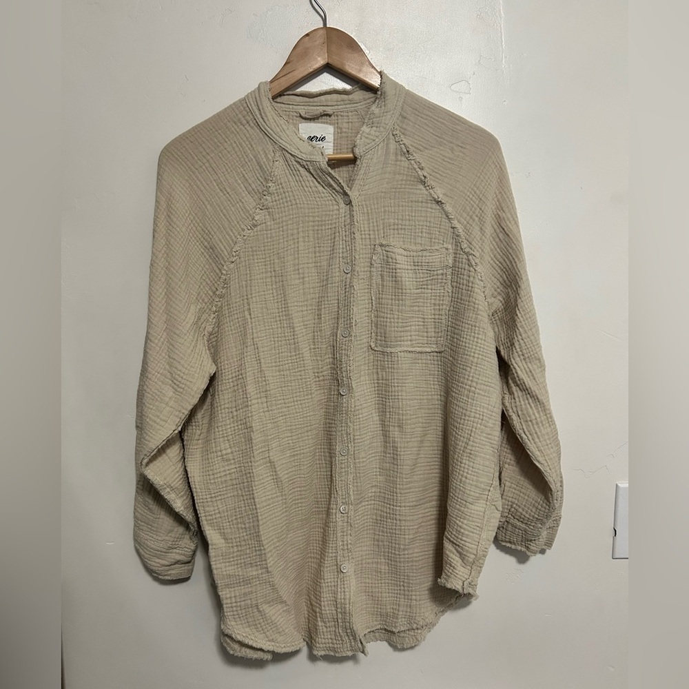 Aerie American eagle Pool to party coverup button shirt blouse oversize cream xs